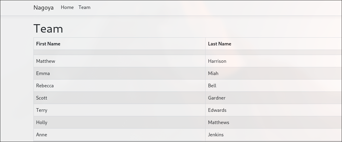 Team page with user list