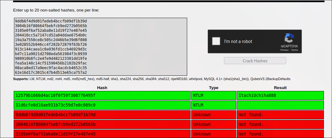 Crackstation hash cracking results