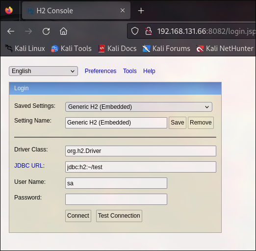 H2 Database console