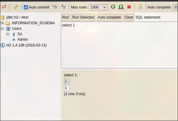 H2 Database query results